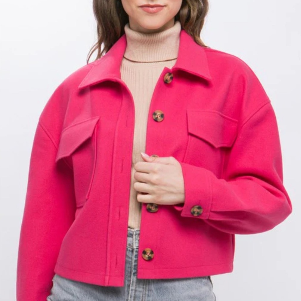 Love Tree Pink Utility Jacket Cropped Casual
